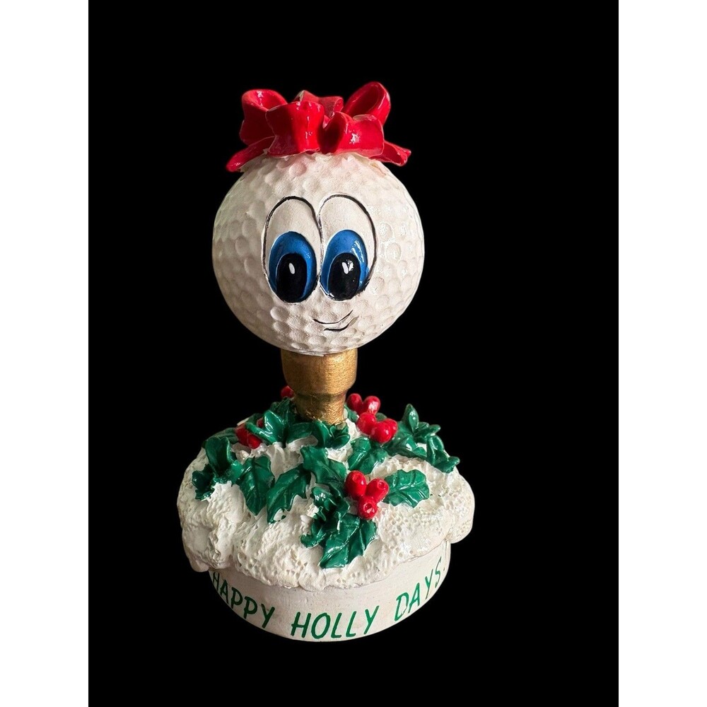 Vintage 1993 Enesco Golf Ball Figurine Happy Holly Days Christmas Decor